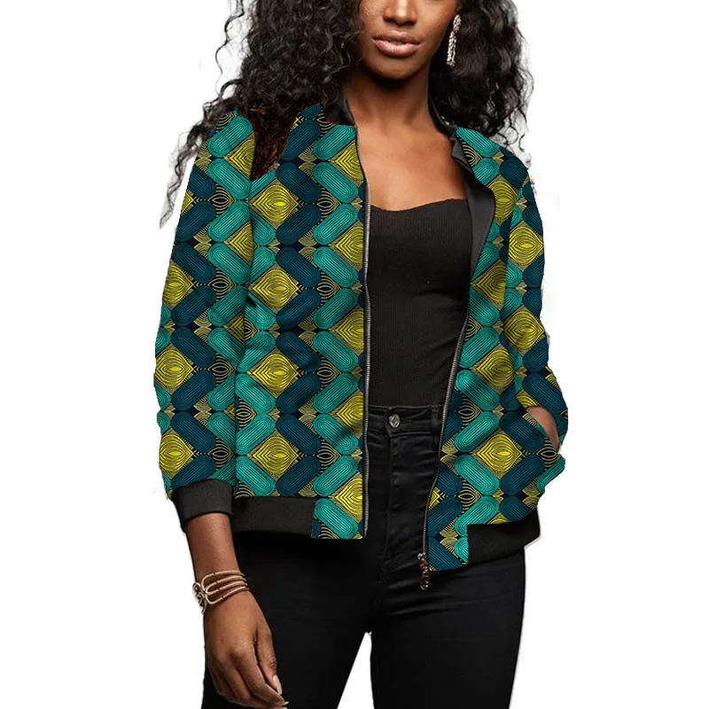 Colorful Patterns Women's  Baseball Jackets Wax Print African Fashion Female Short Outcoat