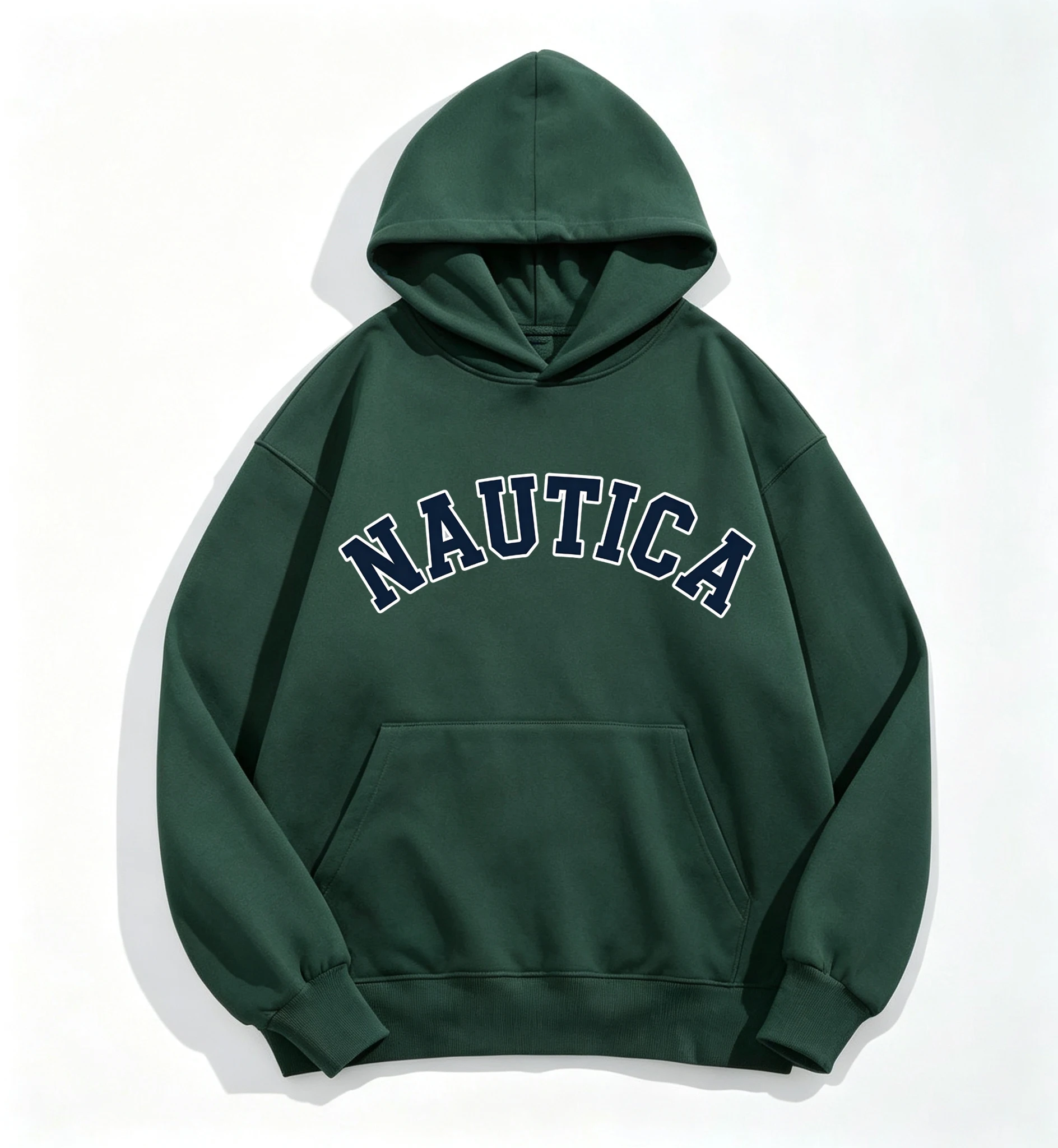 NAUTICA Men's Curved Letter 3D Digital Print Hoodie Retro Nautical Style Pullover American Casual Sports Fashion Sweatshirt