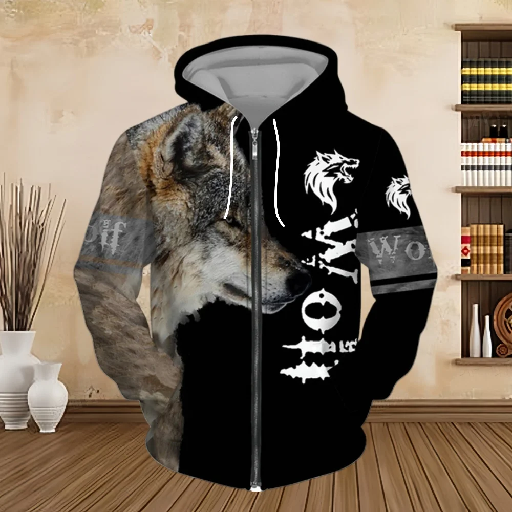 Spring and Autumn Men's Hoodie Sweatshirt 3D Digital Print Tiger Series Zip up Hoodies Fashion Personalized Sweatshirt for Men