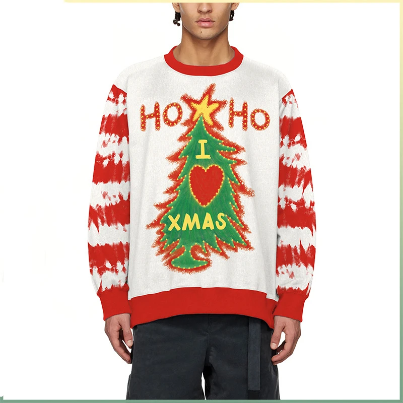 2024 New Christmas Clothing Fashion Christmas Tree Striped Digital Printing Clothing Couple Sweater