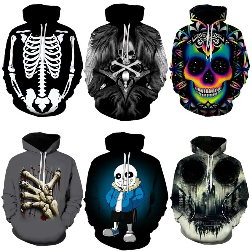 2026 New Halloween Sweater Scary Skull Head Pumpkin 3D Digital Print Men's and Women's Autumn/Winter Hooded Hooded Sweater