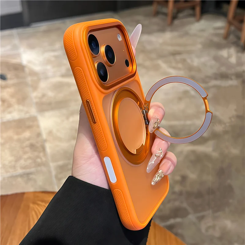 Magnetic Rotating Pivot Bracket For Magsafe Case For iPhone 17 17Pro Max Touch Control Camera Button Matte Hard Cover