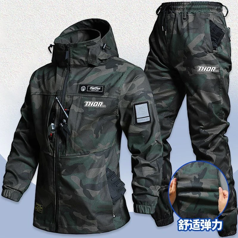 THORSOL Cycling Jacket Set Men Waterproof Bicycle Clothes Mountain Bike Trousers Camouflage Motorcycles Riding Suit Pantalon MTB