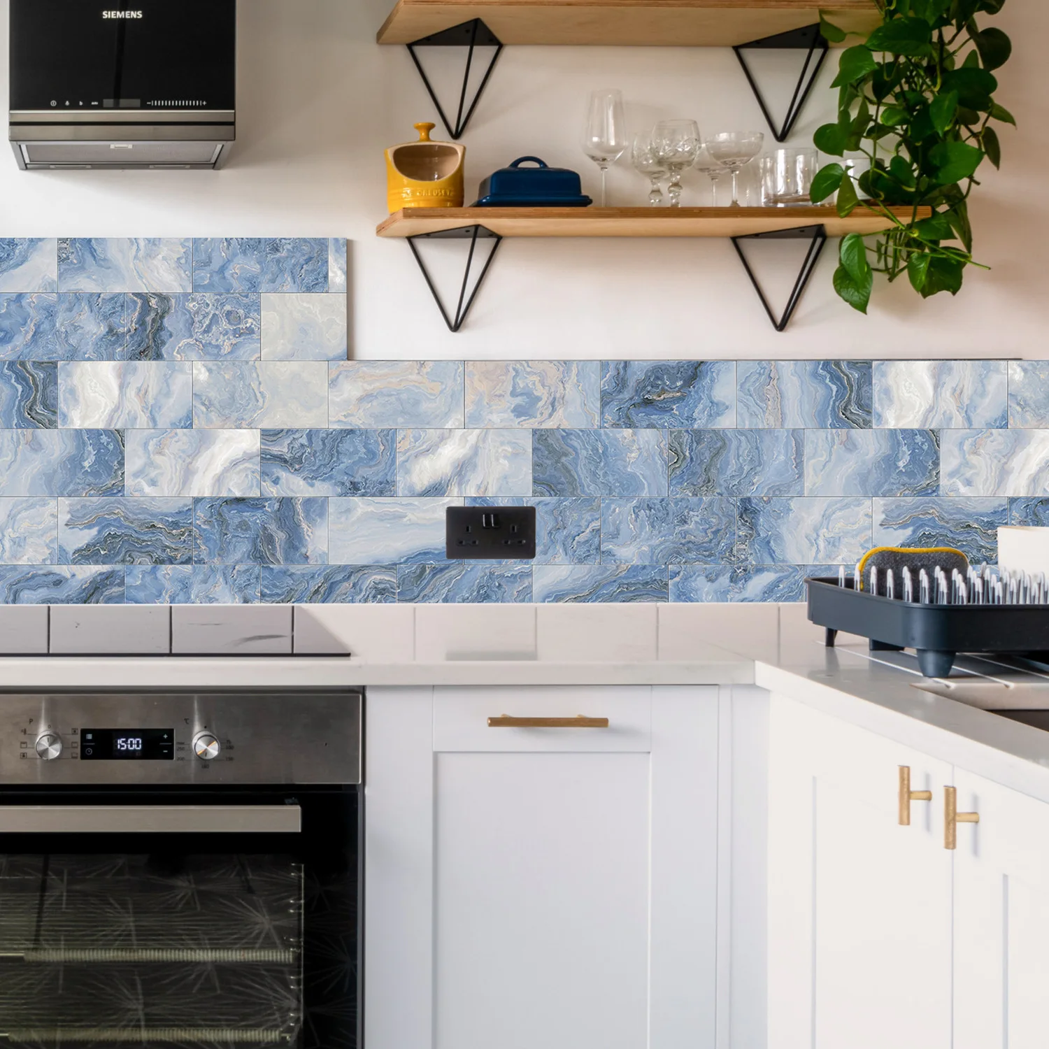 Marble Tile Wall Stickers,16/32/64Pcs Thickened Self‑Adhesive Wall Decals,Waterproof Removable Decor for Kitchen Home Renovate