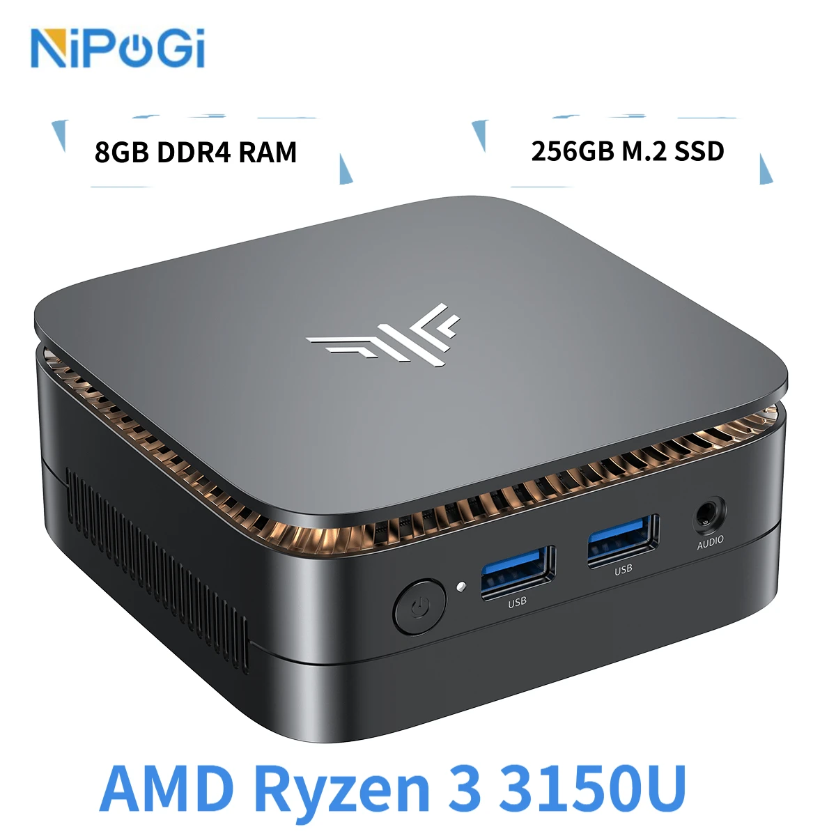 NIPOGI Mini PC AMD Ryzen 3 3150U (Beats N150/N97) 8GB RAM 256GB SSD Desktop Mini Computers WIFI5 BT4.2 Dual 4k Display