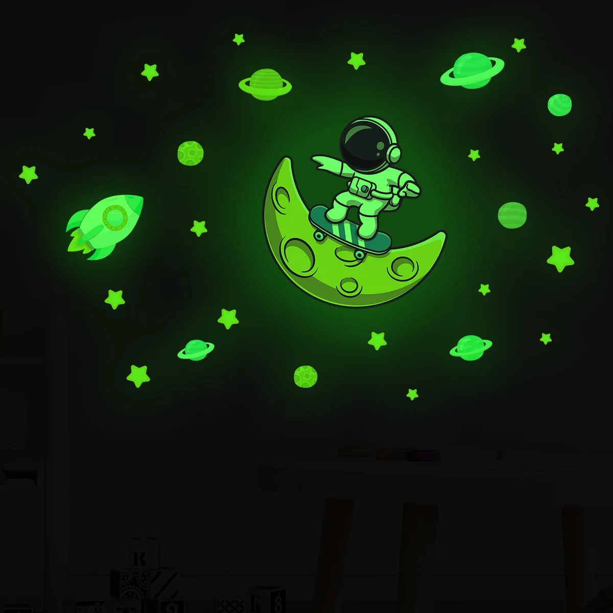 Cartoon Astronaut Space Luminous Wall Stickers Children's Room Decoration Cartoon Stickers Home Decoration Stickers Posters