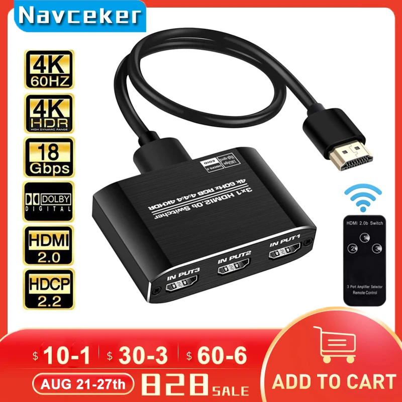 2026 Best 4K HDMI Switch 2.0 Support RGB 4:4:4 HDR HDMI Switch 4K 60Hz HDMI 2.0 Switch Remote IR UHD 4 Port HDMI Switch Switcher