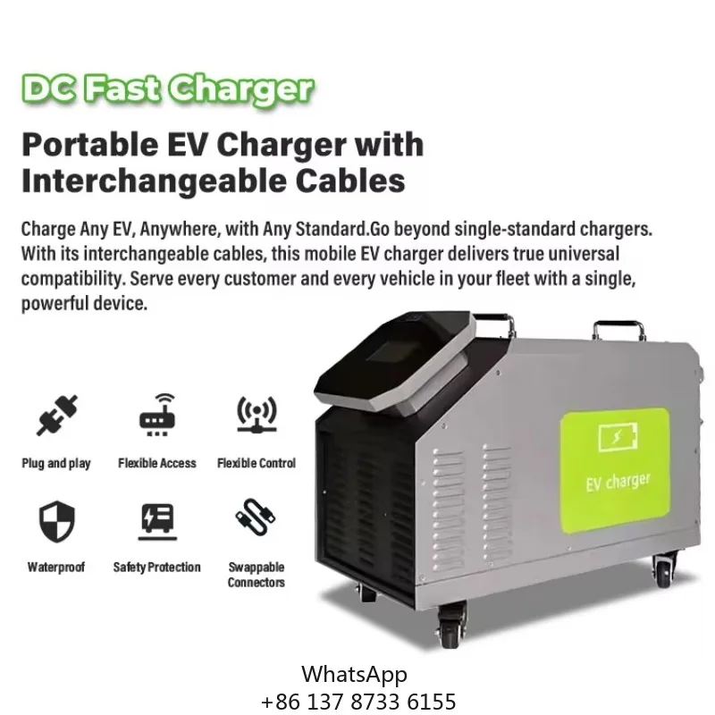 Home Use Mobile DC EV Charger 7kW 20kW 30kW 40kW CCS2 GBT Portable Fast Charging Station With 4.3-inch Touch Display