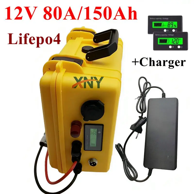 12v 150AH 80Ah LiFePO4 Battery 12.8v Multifunctional Portable suitcase Camp Inverter Car lighter Batteries Duty-free