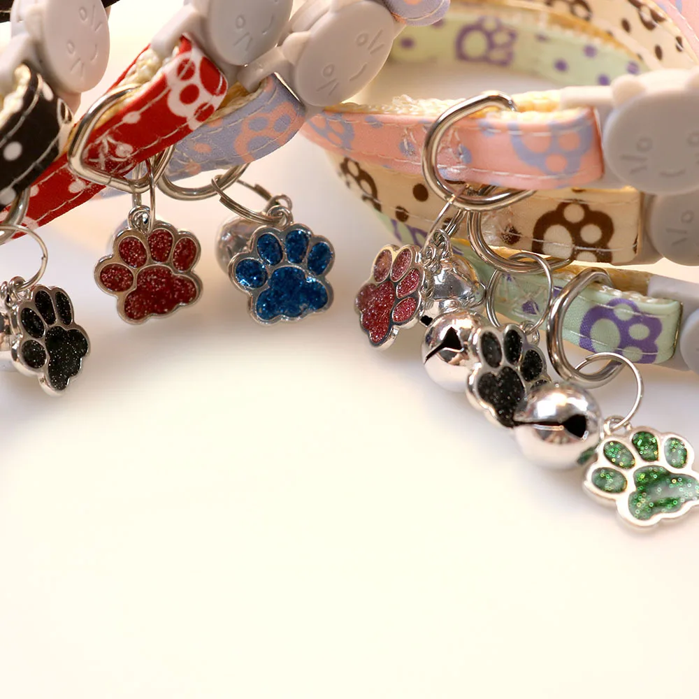 New Cute Bell Cat Dog Pet Collar with Paw-Print and Polka-Dot Design Adjustable Accessory