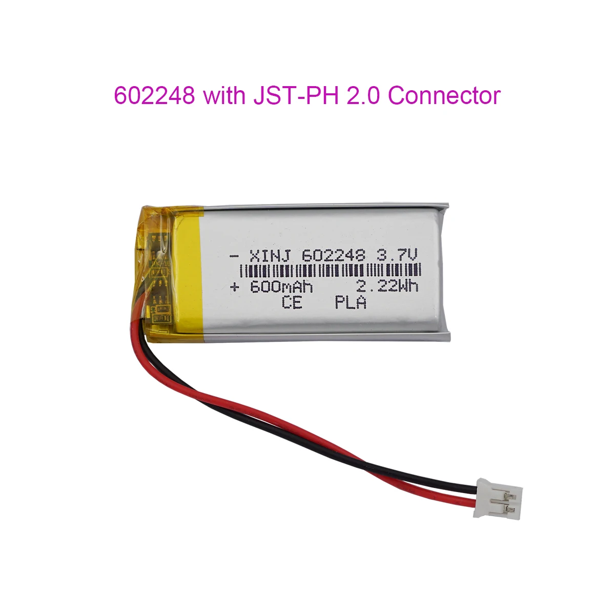 3.7V 600mAh 2.22Wh Polymer Lipo Lithium Battery JST-PH 2pin 2.0mm Connector 602248 For GPS Baby Camera MP4 Car Navigation