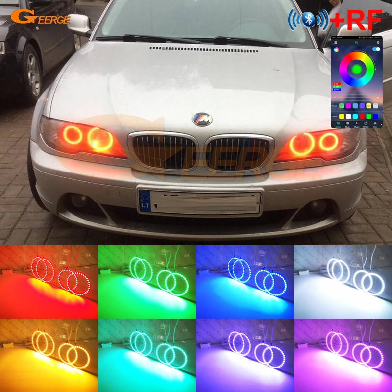 For BMW 3 Series E46 Coupe Cabrio Convertible 2004 2005 2006 LCI BT App RF Remote Multi-Color RGB Led Angel Eyes Kit Halo Rings