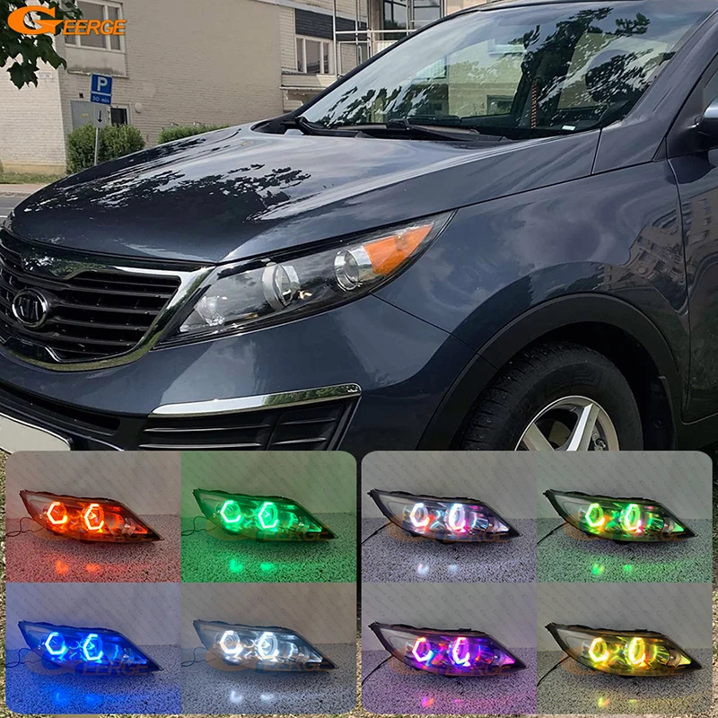 For Kia Sportage 3 SL 2010 2011 2012 2013 2014 2015 Ultra Bright Day Light Multi Color RGB LED Angel Eyes Hexagon Hex Halo Rings