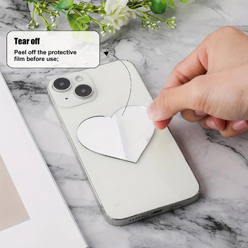 2pcs Love Heart Mobile Phone Back Cover Mirror for Women Girl Portable Cellphone Back Mirror Stickers Ins Korea Decoration