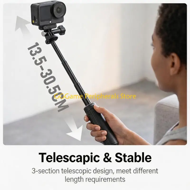 U55B Foldable Camera Grip Stand for Action Camera Selfie Tripod, 2 in 1 Hand Grip with Desktop Support and Textured Handle for
