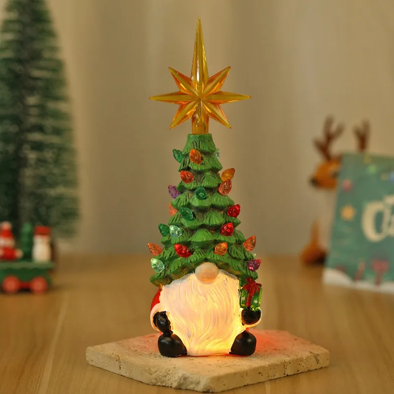Creative Christmas Tree Short Electric Luminescent Resin Christmas Tree Lamp DecorationCute Desktop HomeDecoration for Christmas