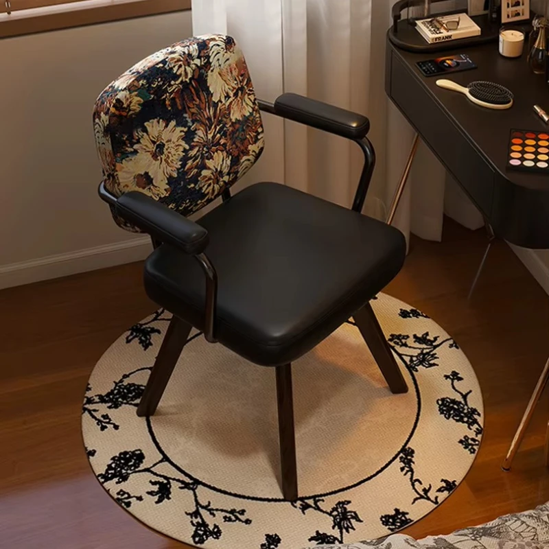 Retro Wooden Swivel Adjustable Vanity Chair Makeup Stool with Backrest Bedroom Accent Seat High-Value Dressing Room Bench