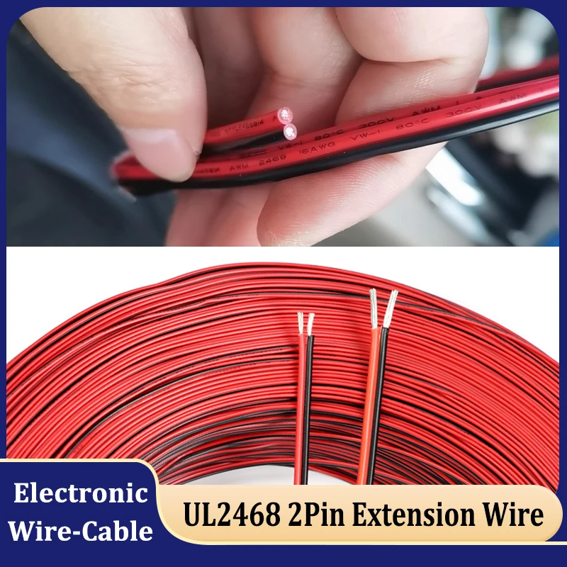 5~100m UL2468 2Pin Extension Wire 30 28 26 24 22 20 18 16 AWG for 12V LED Strip String Connect Speaker Audio Tinned Copper Cable