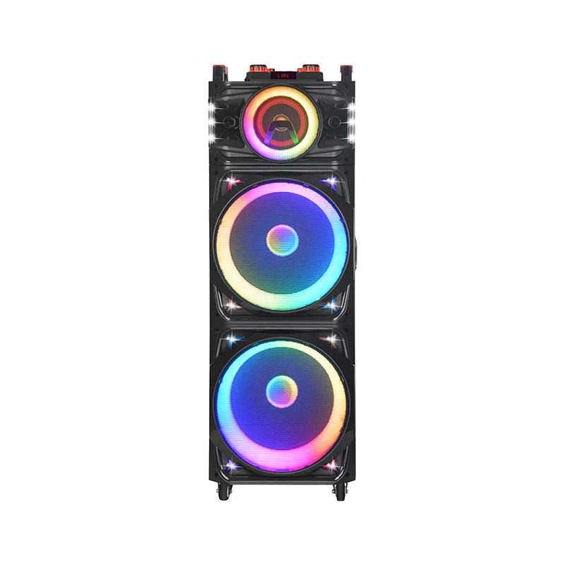 NDR-1526 Double 15 Inches Big Power Party Karaoke Speaker RGB LED Lighting Output Dj Music Speaker Wireless Mic AC