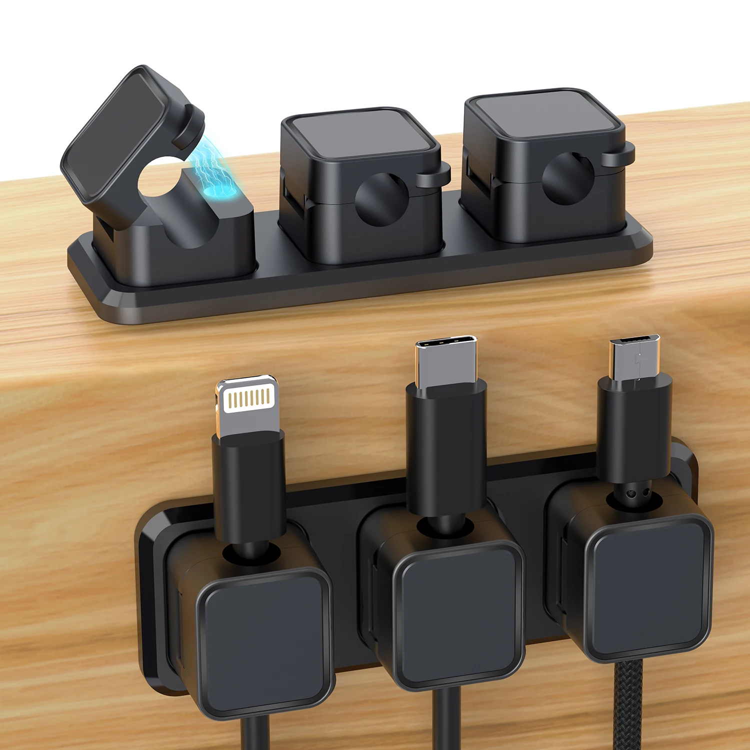 Cable Organizer, Desk Cable Management Clips, Adjustable and Soft, for Phone Charger Cables, 6+2 Units