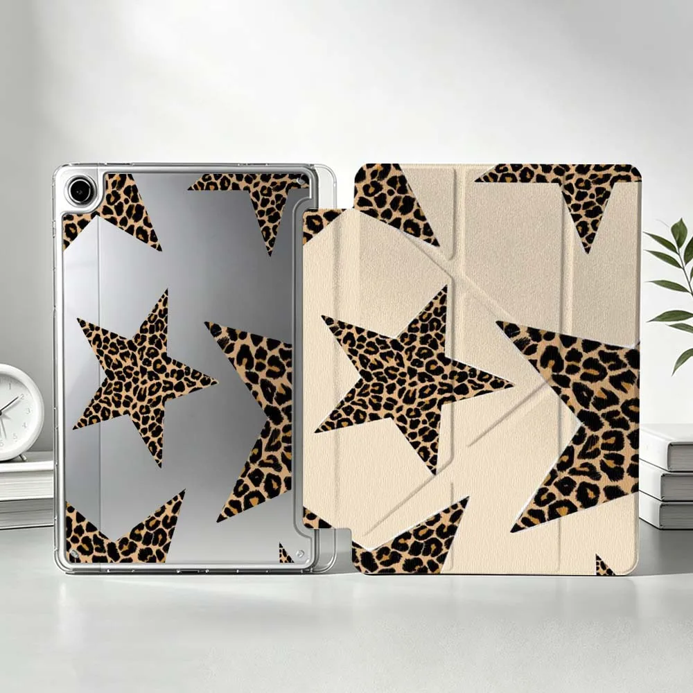 Leopard-Print Star Pattern For Samsung Galaxy Tab S11 S10 S9 S8 S7 S6 A11 A10 A9 FE Plus Lite Foldable 3Y Tablet Case Soft