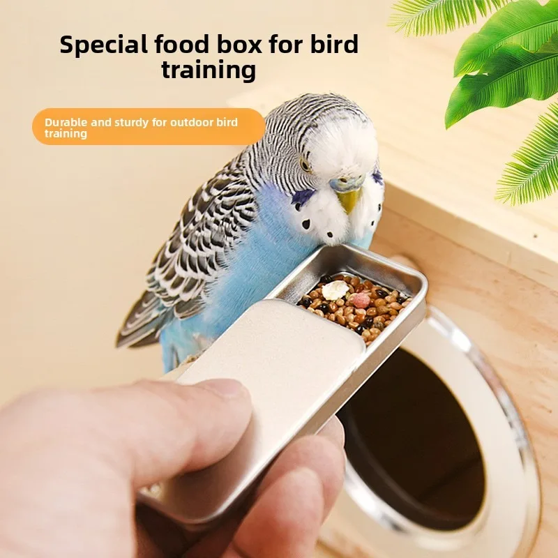Bird Training Feeder Tin Food Container Parrot Skill Toy Cockatiel Budgie Mynah Pet Cage Birdcage Accessories Supplies Training