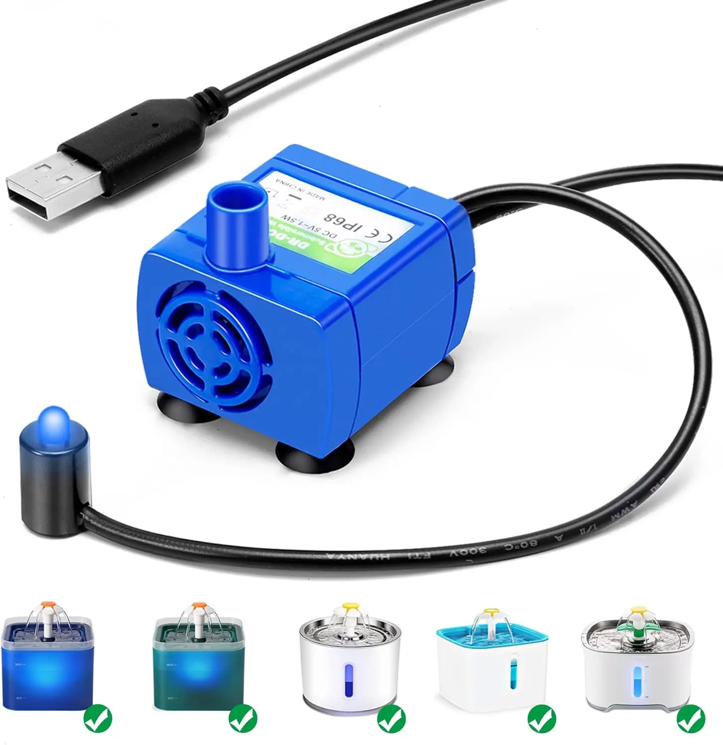 Water Pump LED Light Pet Cat Water Fountain Motor Replacement for Cat Flowers Drinking Bowl Dispenser Pet Accessories USB Plug