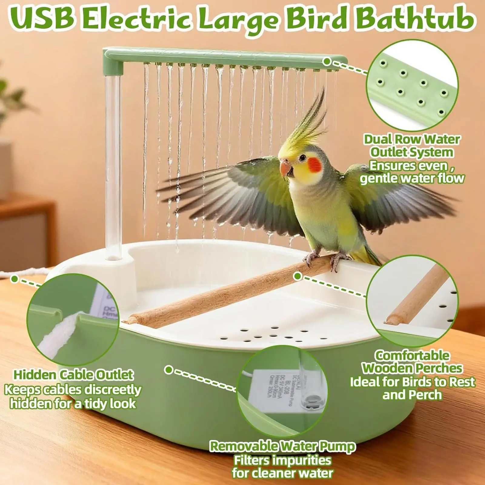 Parrot Automatic Shower Pet Bird Bath Cage Basin USB Electric Circulating Water Bird Bathtub for Lovebird Cockatiel Birds Toy