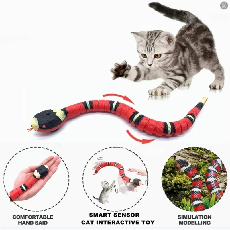 Automatic Cat Toys Interactive Smart Sensing Snake TeaseToys for Cats USB Charging Cat Accessories for Pet Cats Game Play To