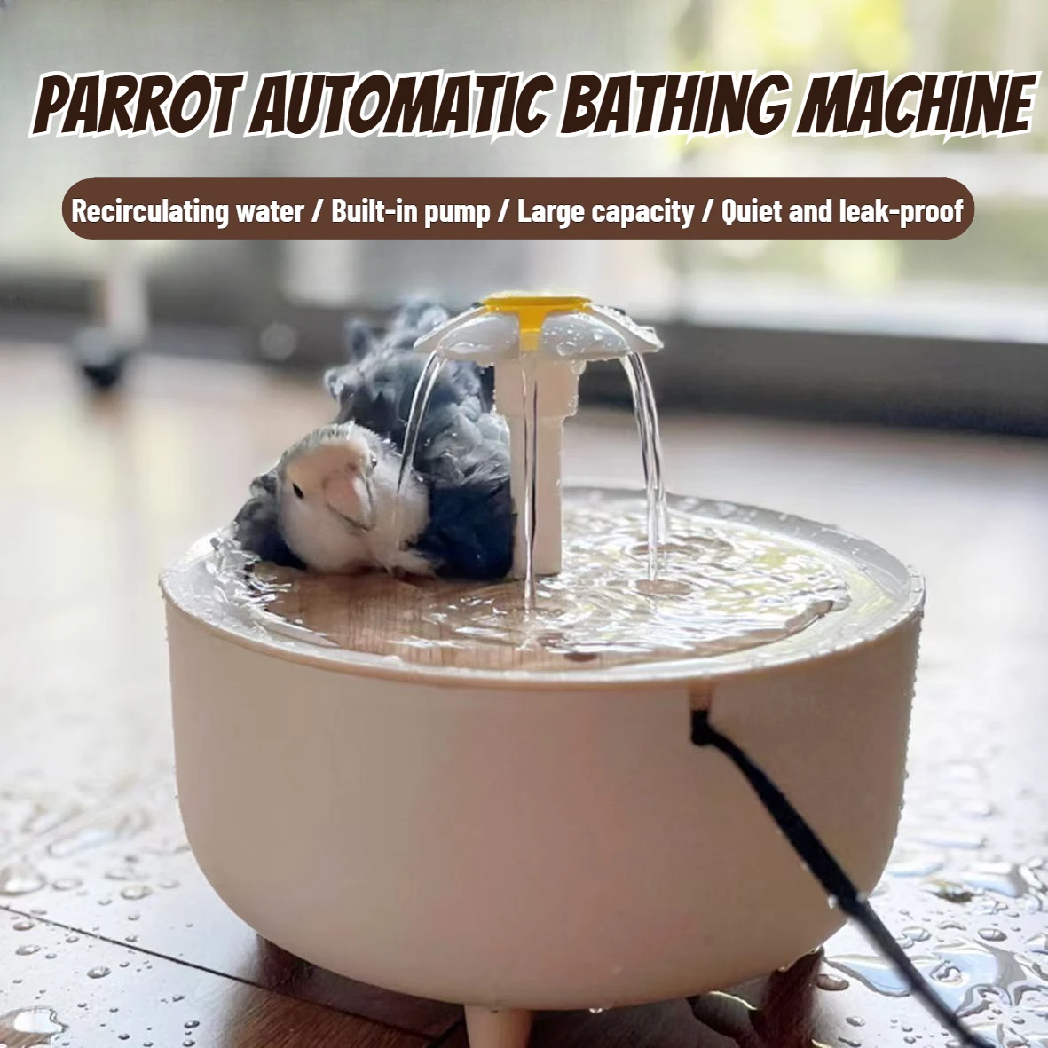 Auto Circulating 2-in-1 Parrot Bath & Pet Water Fountain Drip-Free Design for Small Pets USB Powered Pet Toys Bird Toys