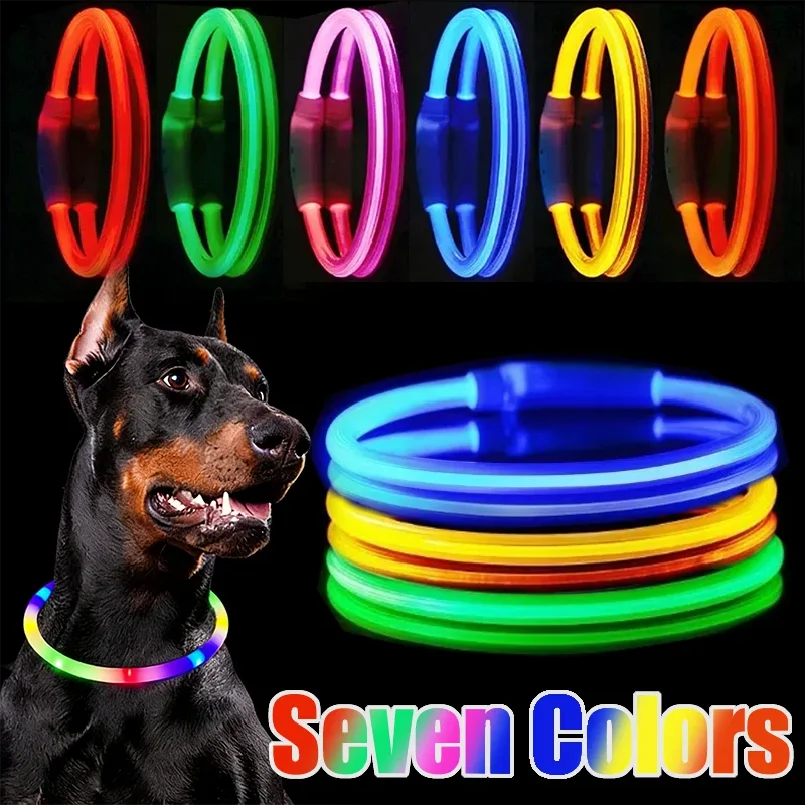 Dog Luminous Charge Collar 3 Modes USB Rechargeable Fiber Optic Collar Detachable Night Led Anti-Lost Cat Necklace Pet Accessory
