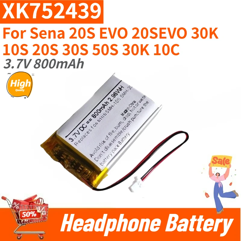 XK752439 Replacement Digital Battery 3.7V 800mAh For Sena 20S 10S 30S 50S 30K 10C EVO 20SEVO Sports Earbud Batteries