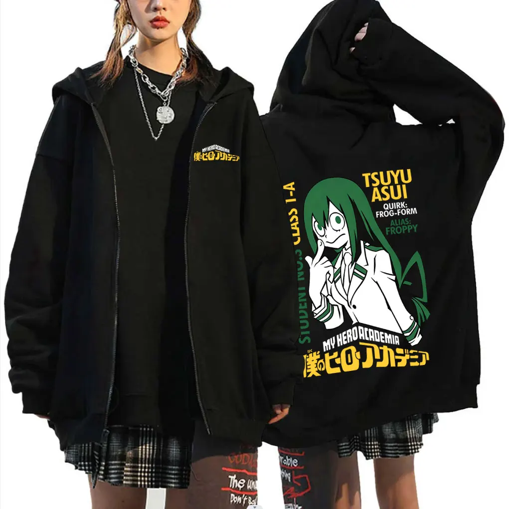 Anime My Hero Academia Tsuyu Asui Zipper Hoodie Men Women Casual Vintage Oversized Zip Up Jacket Coat Male Fashion Manga Hoodies