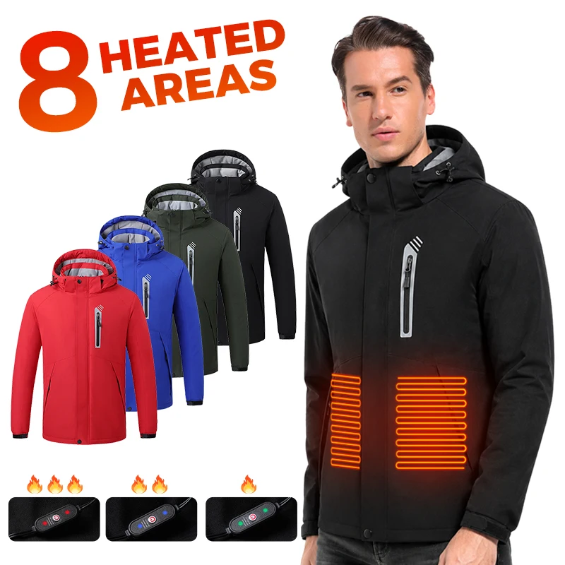 11 Zone Thermal Jacket USB Powered Electric Heating Coat 3 Gear Temp Control Waterproof Winter Outdoor Unisex Machine Washable