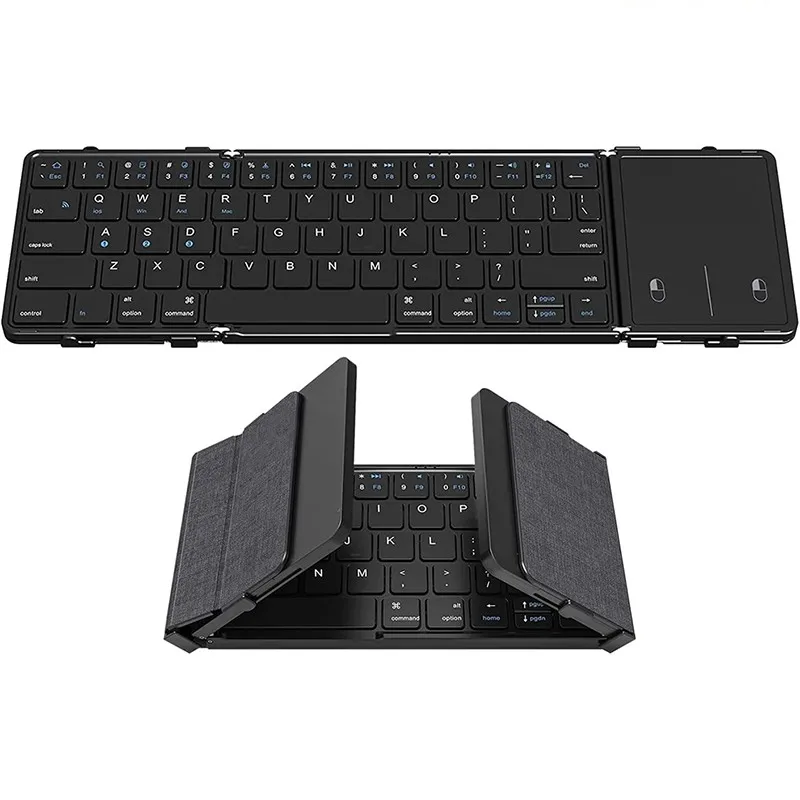 Wireless Foldable Keyboard with Touchpad Portable Rechargeable Triple Fold Slim Wireless Keyboard Supports 3 Devices