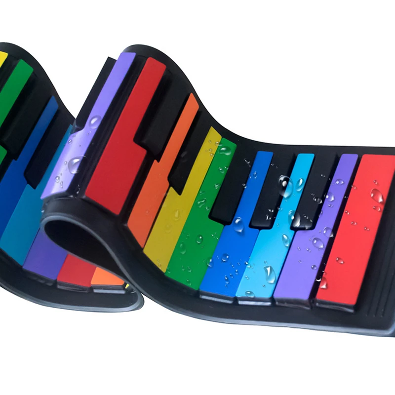 49 Keys Hand Roll Piano Waterproof Silicone Foldable Piano Portable Thickened Keys Pianos Rainbow Musical Pianos Keyboards