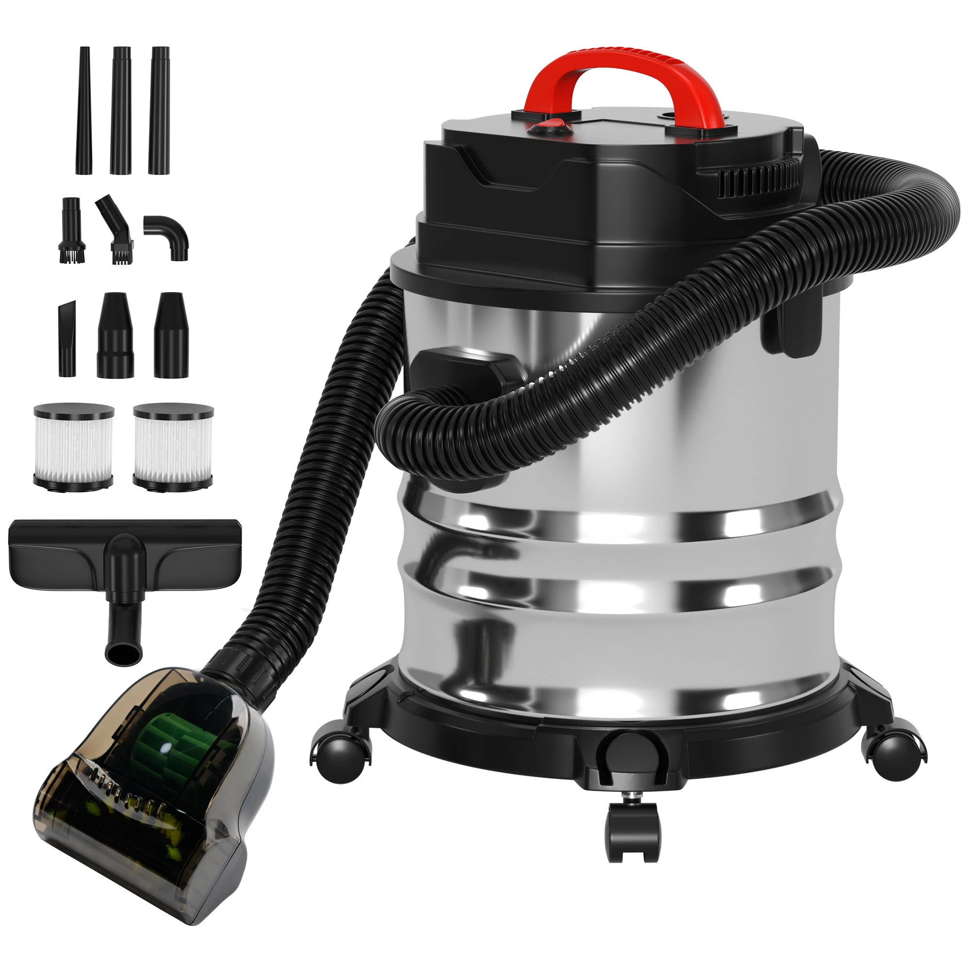 1500W Stainless Steel Wet and Dry Industrial Vacuum Cleaner with 5 Gallon Canister for Workshop Garage