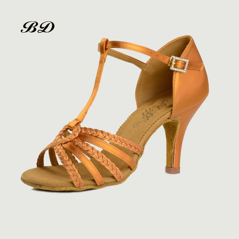Top Grade Dance Shoes BDDANCE Latin Shoes Imported Satin BD 2368 Diamond Buckle Braided Upper Sweat Insole Real Leather Sole HOT