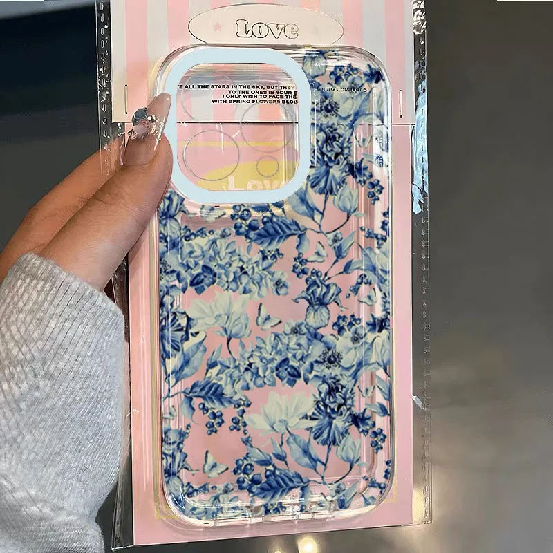 Case for Xiaomi 14T Pro Vintage Hand-Drawn Blue Floral Soft Clear Phone Cases for Xiaomi Mi 11 Lite 5G 14 13 12 13T 12T Cover