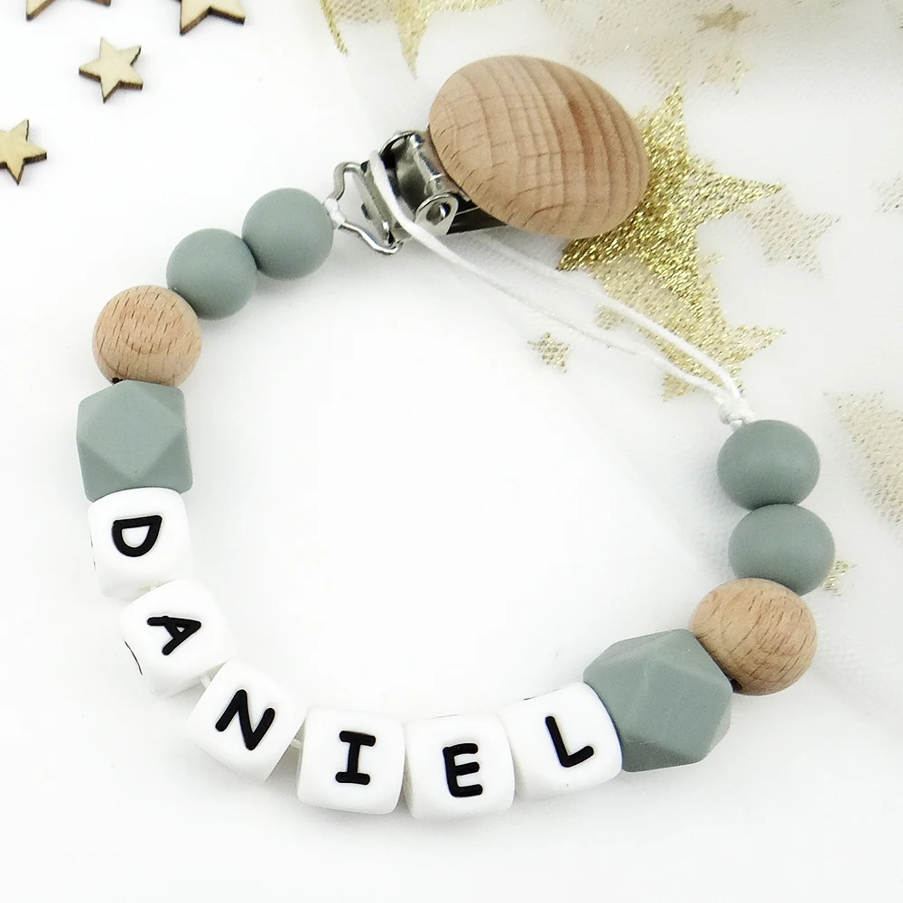 Handmade Personalized Name Pacifier Clips Silicone Letters Safe Teething Chain Baby Teether Eco-friendly Dummy Clips Holder Gift