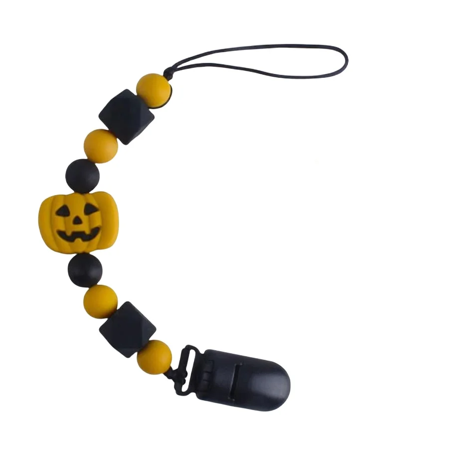 Halloween Dummy Chain Infant Silicone Pacifier Clips Pumpkin Teething Holder Baby Shower Gift