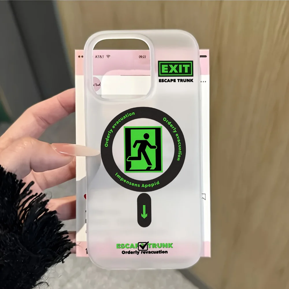 Emergency Escape Exit Phone Case For iPhone 17 Pro 15 13 14 16 11 12 Pro Max Matte Magnetic Wireless Charge Silicone Soft Cover