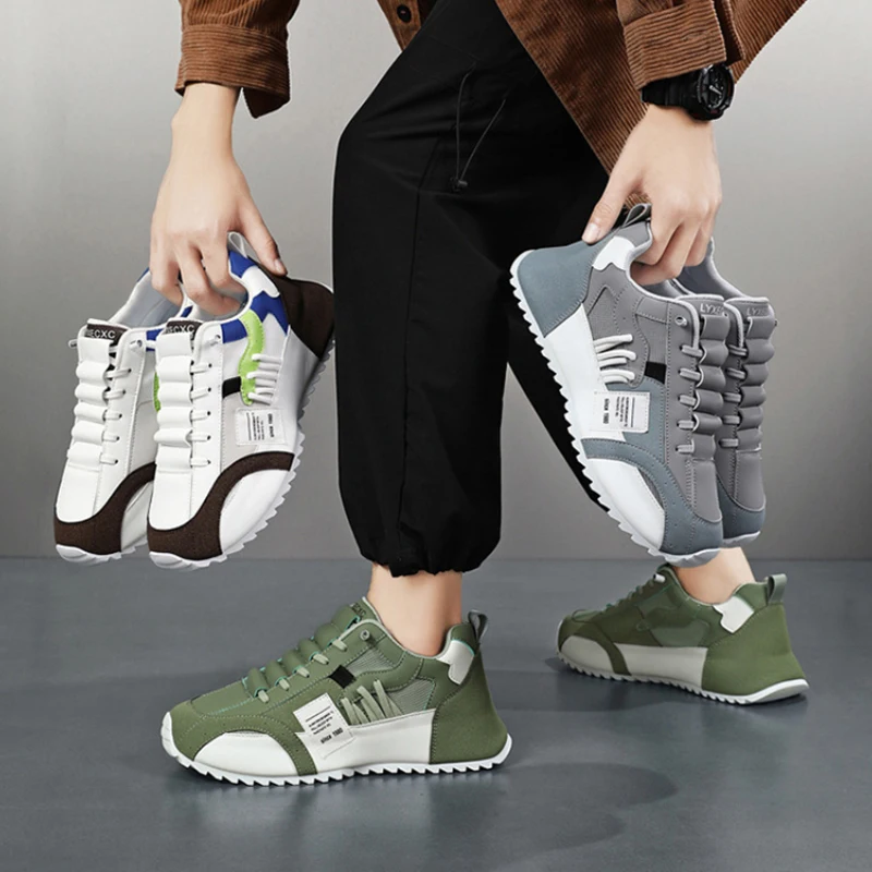 Men'S Multicolor Patchwork Retro Sneakers Breathable Suede And Leather Blend Platform Shoes With Elastic Laces For Streetwear