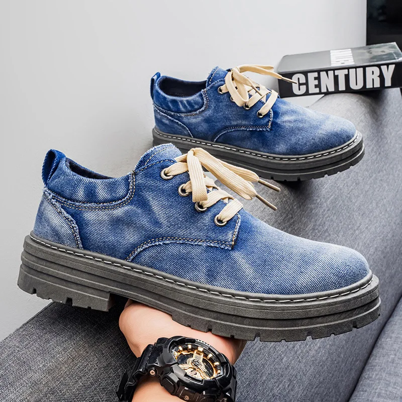 Spring 2026 Men's Casual Denim Work Shoes Large Size Outdoor Climbing Boots New Style Youth Footwear Comfortable Leisure Footwea