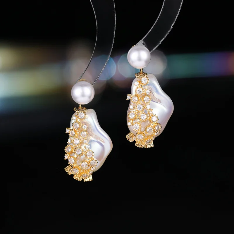 New Fashion Personality Geometric Baroque Pearl Earrings for Women S925 Silver Needle Two-Way Wear Exquisite Design Sense Earrin