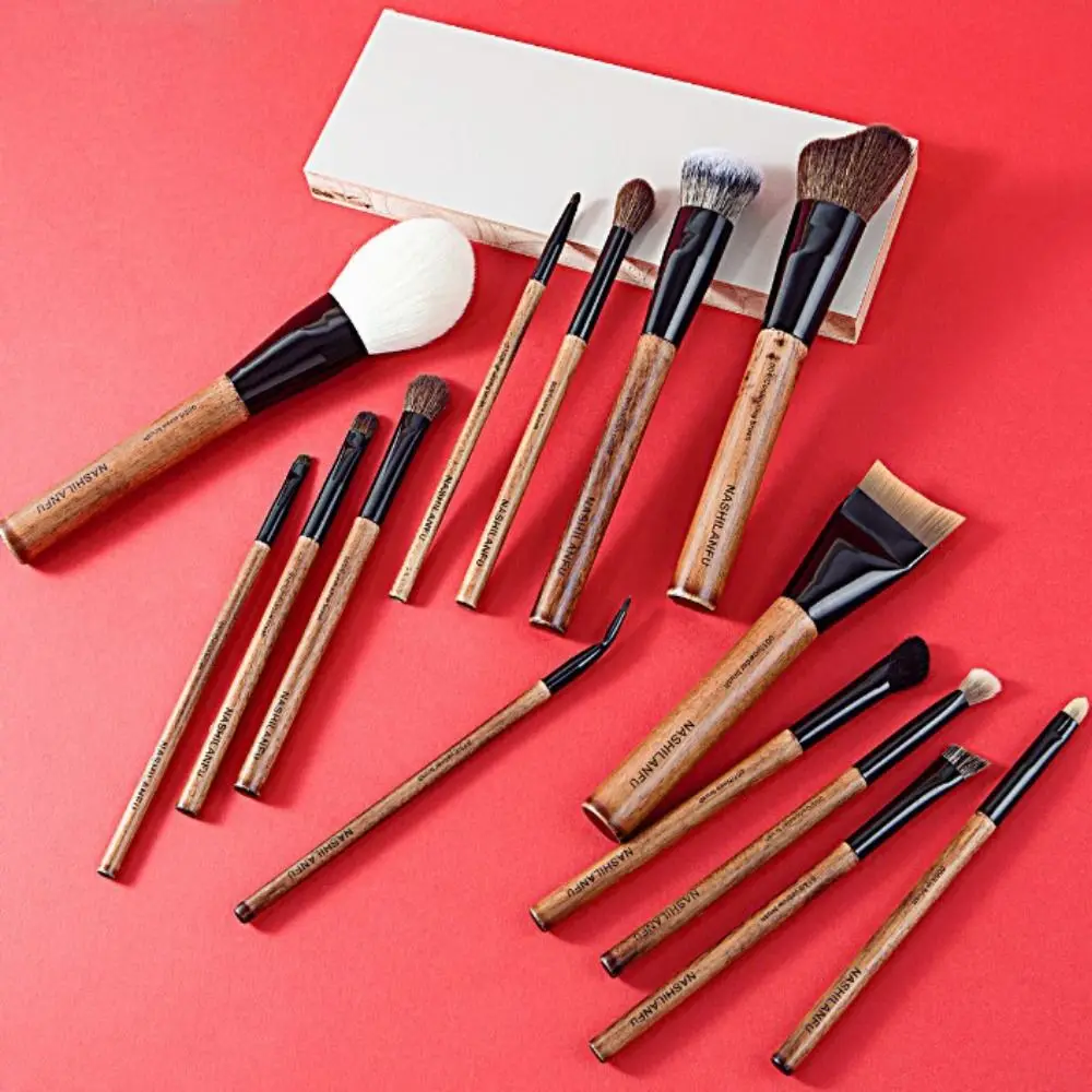14Pcs Premium Synthetic Makeup Brush Set Soft High Quality Natural Wood Beauty Brush Eye Shadow Brush Animal Hair