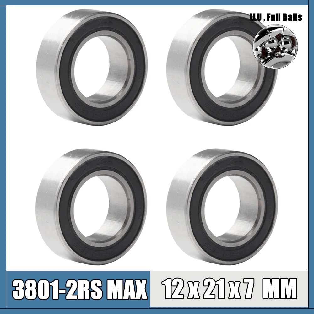 4Pcs 3801-2RS MAX Bearing 12*21*7 mm Double Row Full Balls Bicycle Suspension Pivot Repair Parts 3802 2RS Ball Bearings