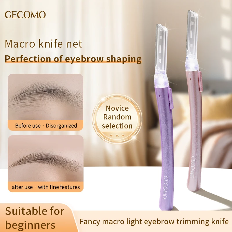 1PC LED Eyebrow Razor Trimmer Stainless Steel Brow Shaper Facial Hair Remover Dermaplaning Makeup Tool for Women