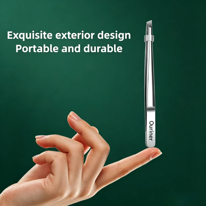 Ouriner Stainless Steel Tweezers for Hair and Eyebrows Hair Removal Tweezers Slant Tip for Easy Plucking and Grooming