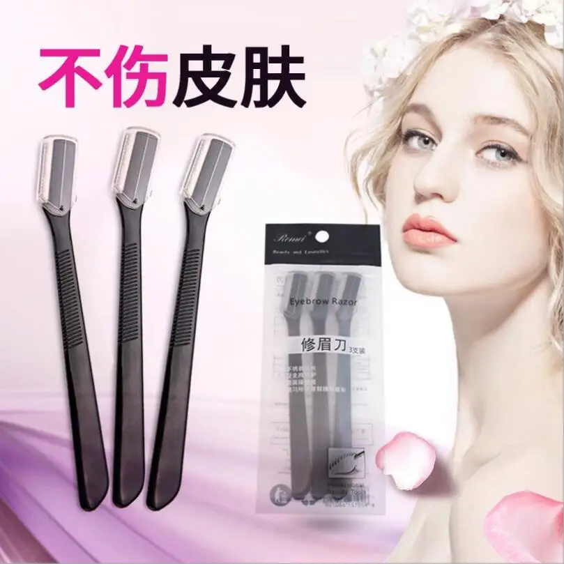 3pcs Eyebrow Trimmer Facial Hair Trimmer Shaping Eyebrow Knife Razor Stainless Steel Blade Eyebrow Remover Makeup Tool T0549